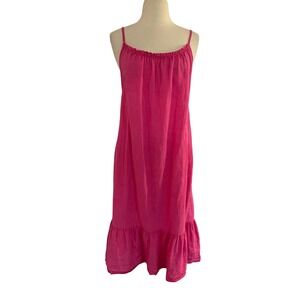 Stella Martini Hot Pink Linen Ruffle Hem Sundress Sleeveless Spaghetti Strap M